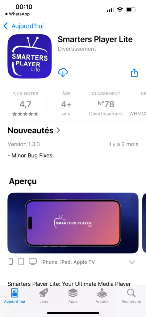 IPTV Smarters Player Lite sur iOS